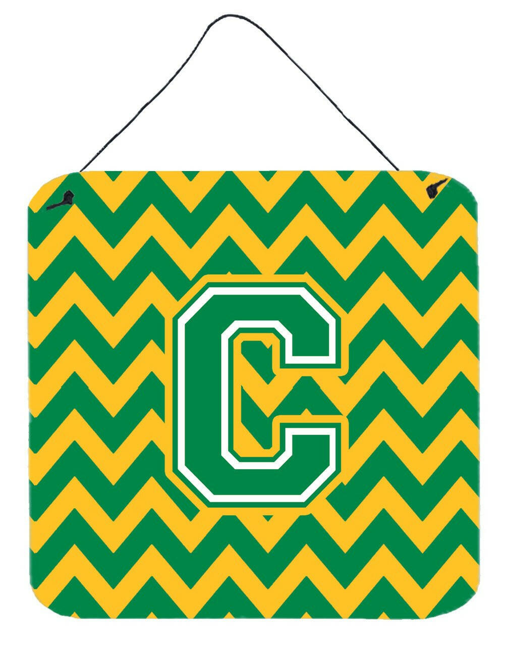 Letter C Chevron Green and Gold Wall or Door Hanging Prints CJ1059-CDS66 by Caroline's Treasures