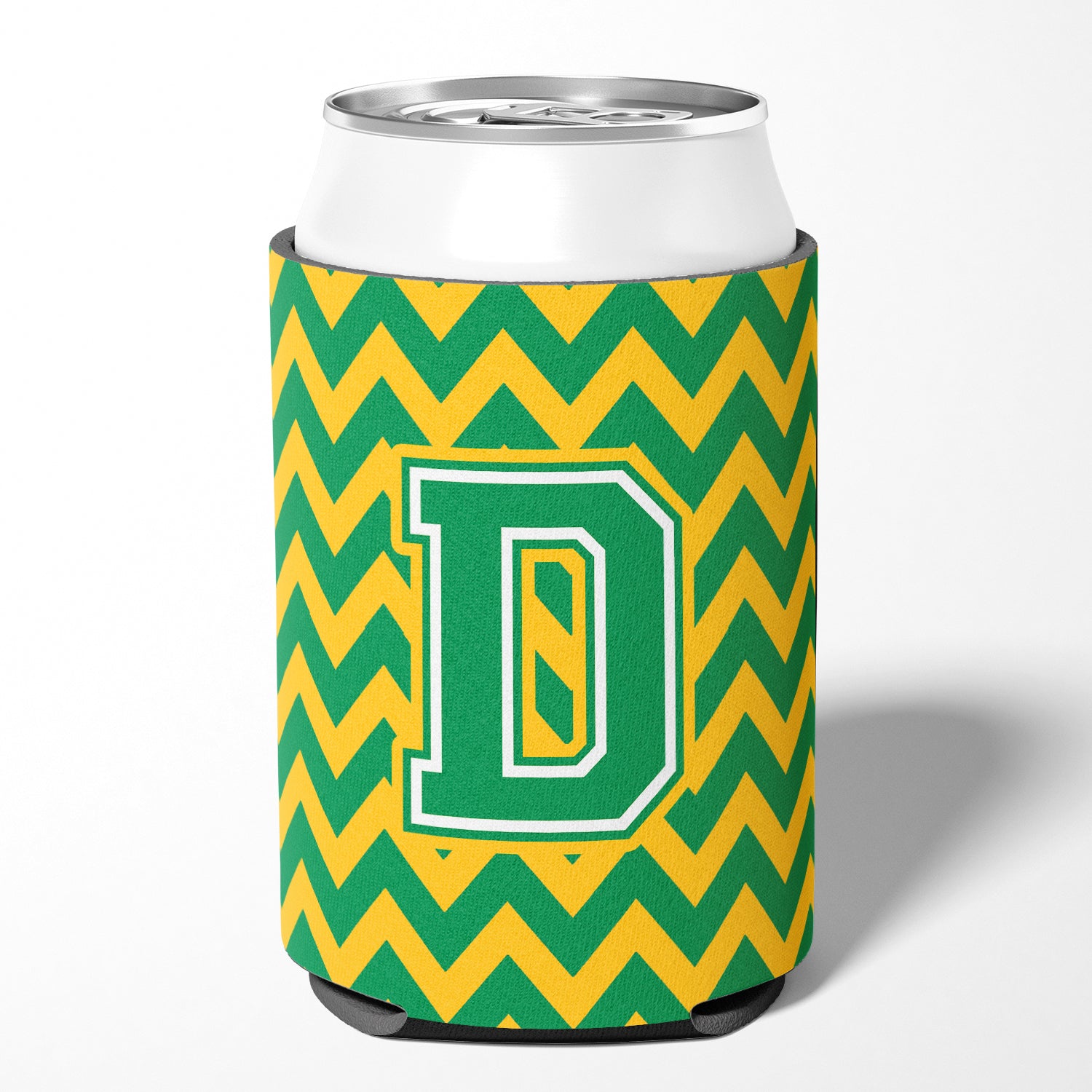 Letter D Chevron Green and Gold Can or Bottle Hugger CJ1059-DCC.