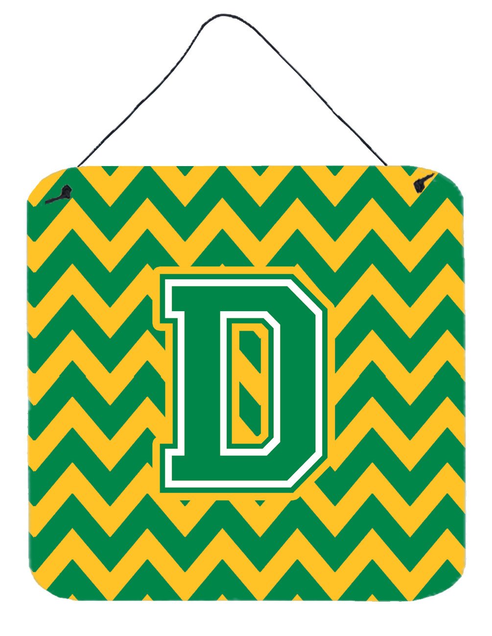 Letter D Chevron Green and Gold Wall or Door Hanging Prints CJ1059-DDS66 by Caroline's Treasures