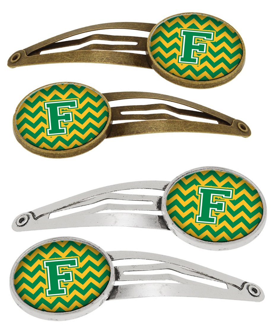 Letter F Chevron Green and Gold Set of 4 Barrettes Hair Clips CJ1059-FHCS4 by Caroline's Treasures