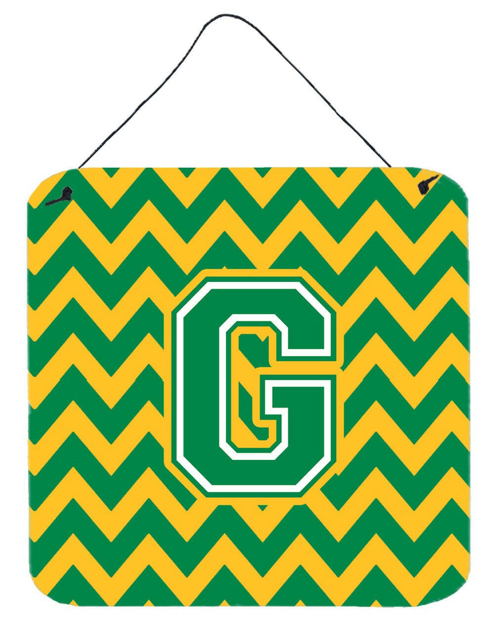 Letter G Chevron Green and Gold Wall or Door Hanging Prints CJ1059-GDS66 by Caroline's Treasures