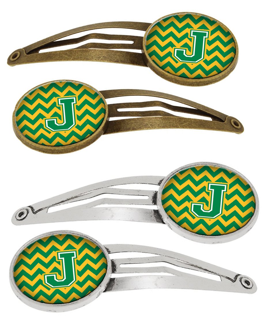 Letter J Chevron Green and Gold Set of 4 Barrettes Hair Clips CJ1059-JHCS4 by Caroline's Treasures