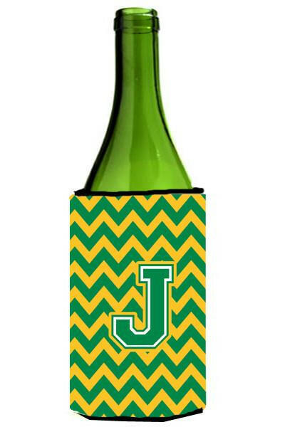 Letter J Chevron Green and Gold Wine Bottle Beverage Insulator Hugger CJ1059-JLITERK by Caroline's Treasures