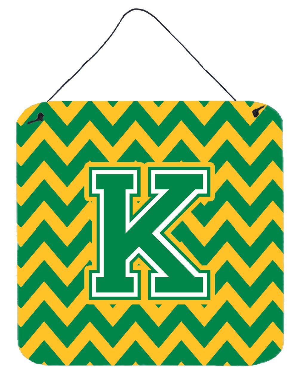 Letter K Chevron Green and Gold Wall or Door Hanging Prints CJ1059-KDS66 by Caroline's Treasures