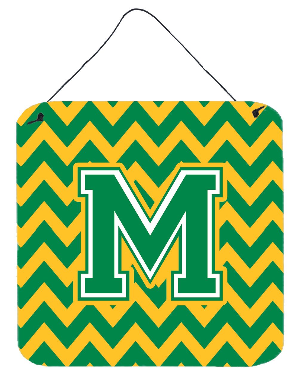 Letter M Chevron Green and Gold Wall or Door Hanging Prints CJ1059-MDS66 by Caroline's Treasures