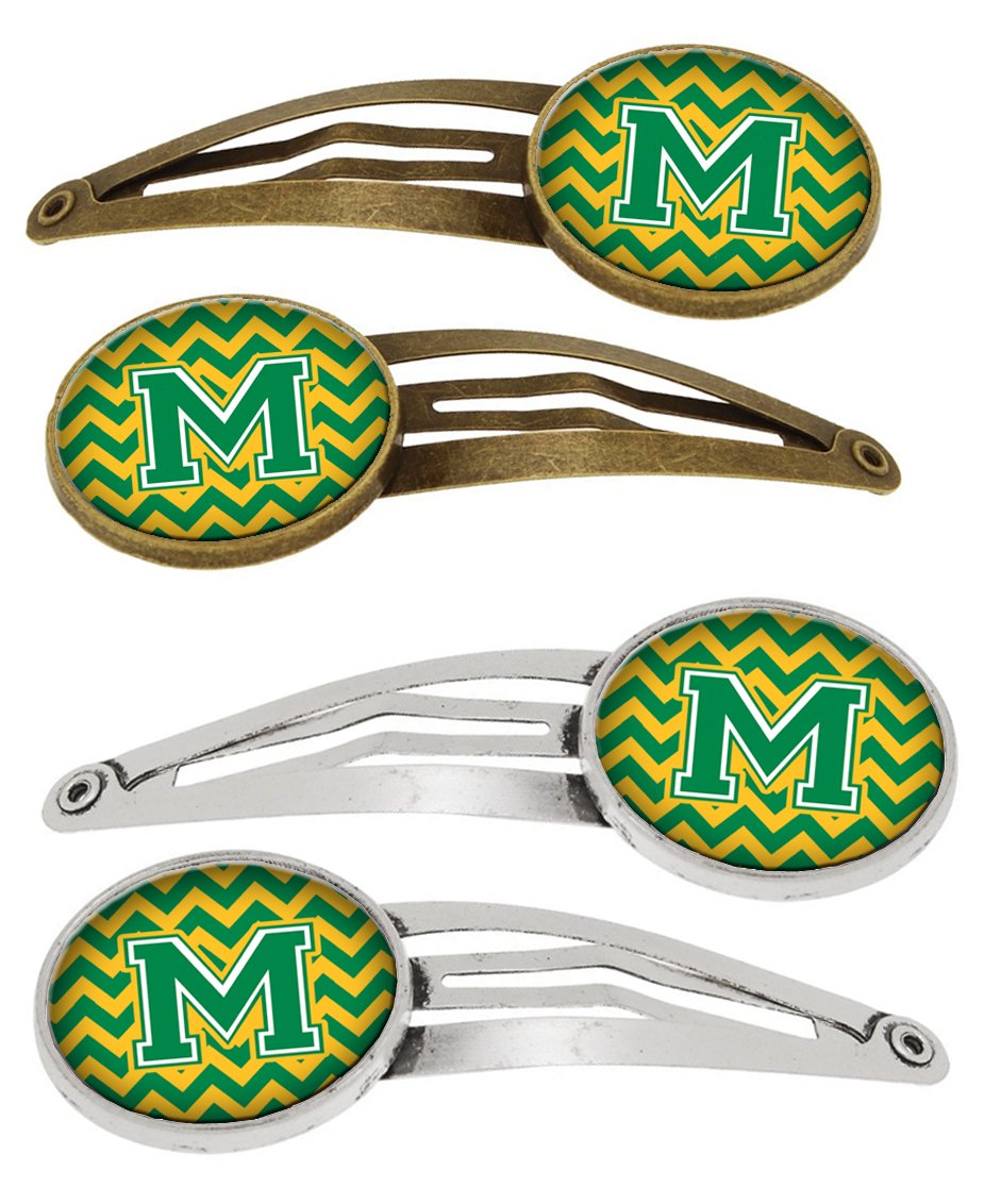Letter M Chevron Green and Gold Set of 4 Barrettes Hair Clips CJ1059-MHCS4 by Caroline's Treasures