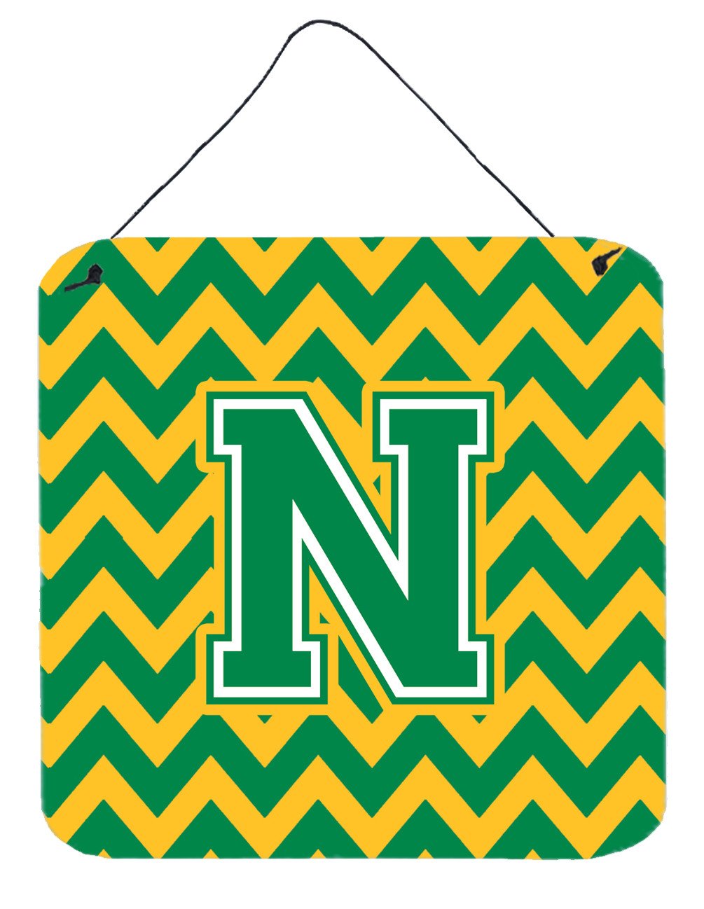 Letter N Chevron Green and Gold Wall or Door Hanging Prints CJ1059-NDS66 by Caroline's Treasures