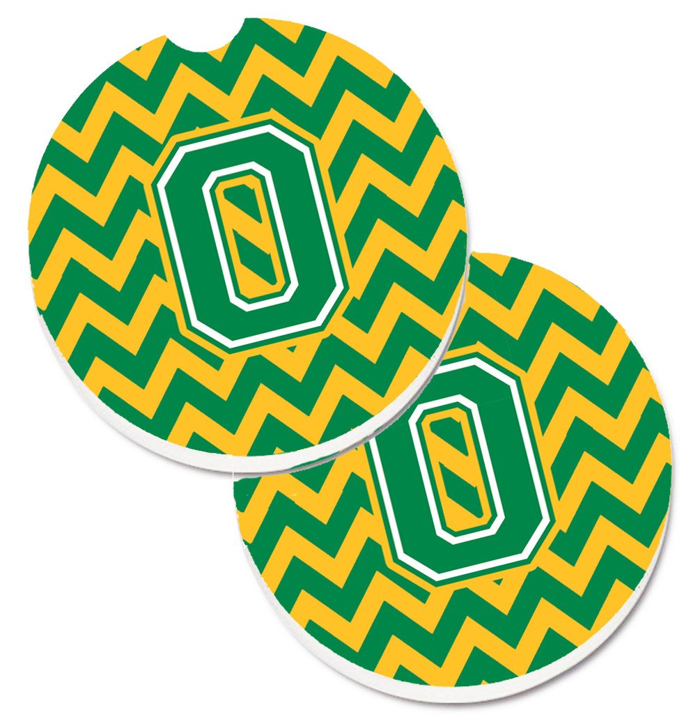 Letter O Chevron Green and Gold Set of 2 Cup Holder Car Coasters CJ1059-OCARC by Caroline's Treasures