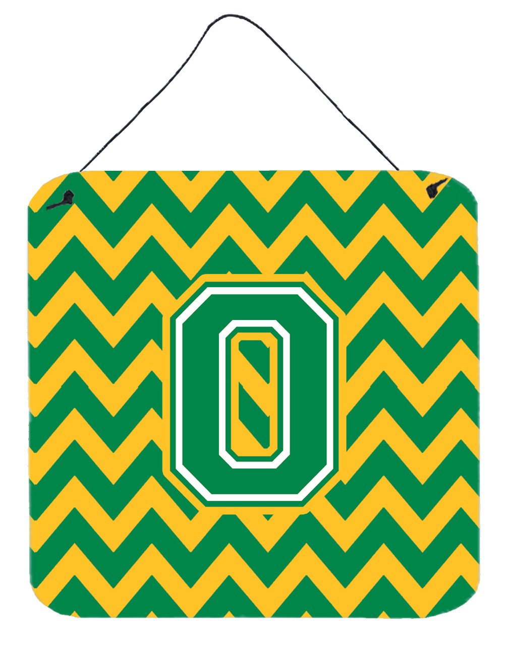 Letter O Chevron Green and Gold Wall or Door Hanging Prints CJ1059-ODS66 by Caroline's Treasures