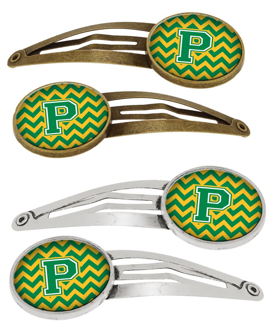 Letter P Chevron Green and Gold Set of 4 Barrettes Hair Clips CJ1059-PHCS4 by Caroline's Treasures