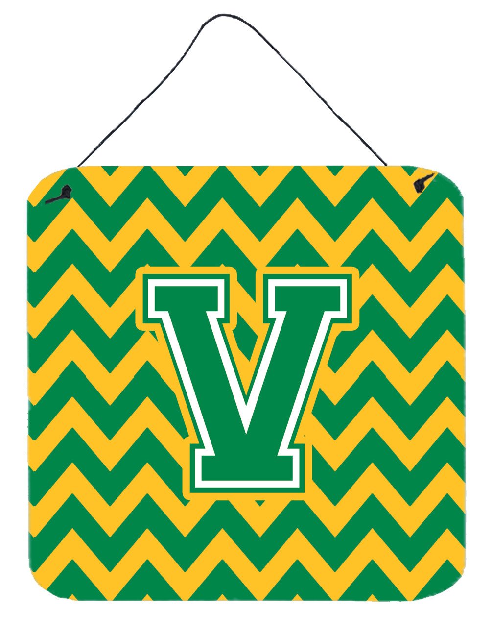 Letter V Chevron Green and Gold Wall or Door Hanging Prints CJ1059-VDS66 by Caroline's Treasures