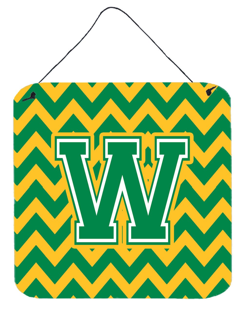 Letter W Chevron Green and Gold Wall or Door Hanging Prints CJ1059-WDS66 by Caroline's Treasures