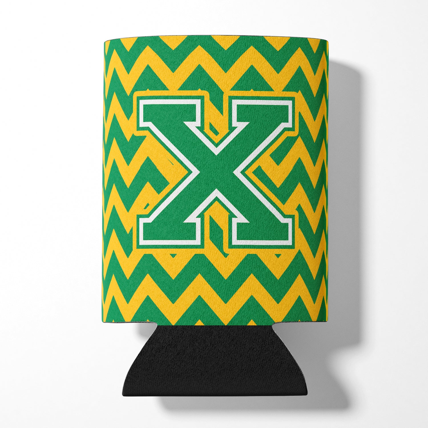 Letter X Chevron Green and Gold Can or Bottle Hugger CJ1059-XCC.