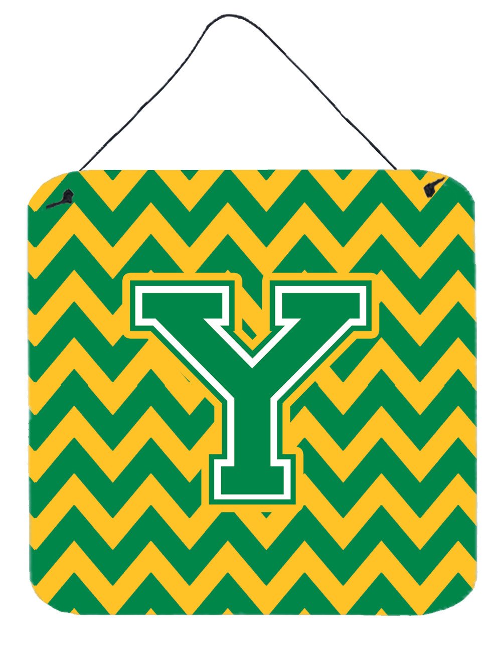 Letter Y Chevron Green and Gold Wall or Door Hanging Prints CJ1059-YDS66 by Caroline's Treasures