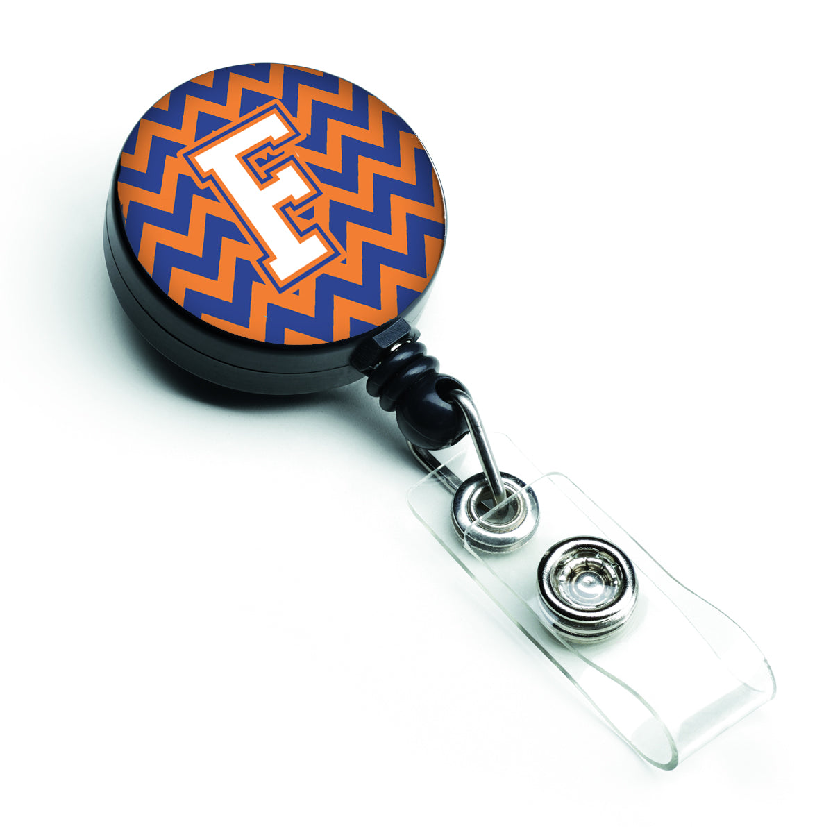Letter F Chevron Blue and Orange #3 Retractable Badge Reel CJ1060-FBR.