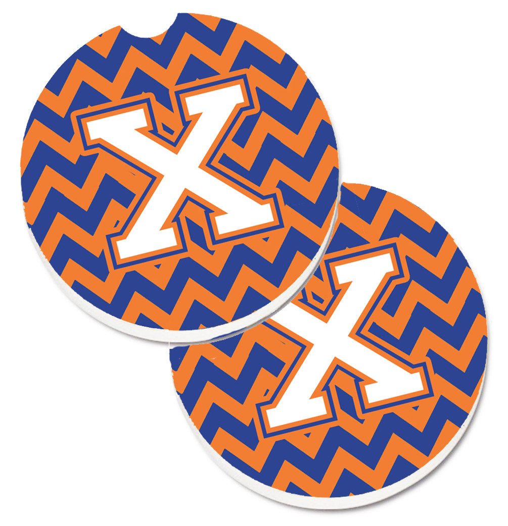 Letter X Chevron Blue and Orange #3 Set of 2 Cup Holder Car Coasters CJ1060-XCARC by Caroline's Treasures