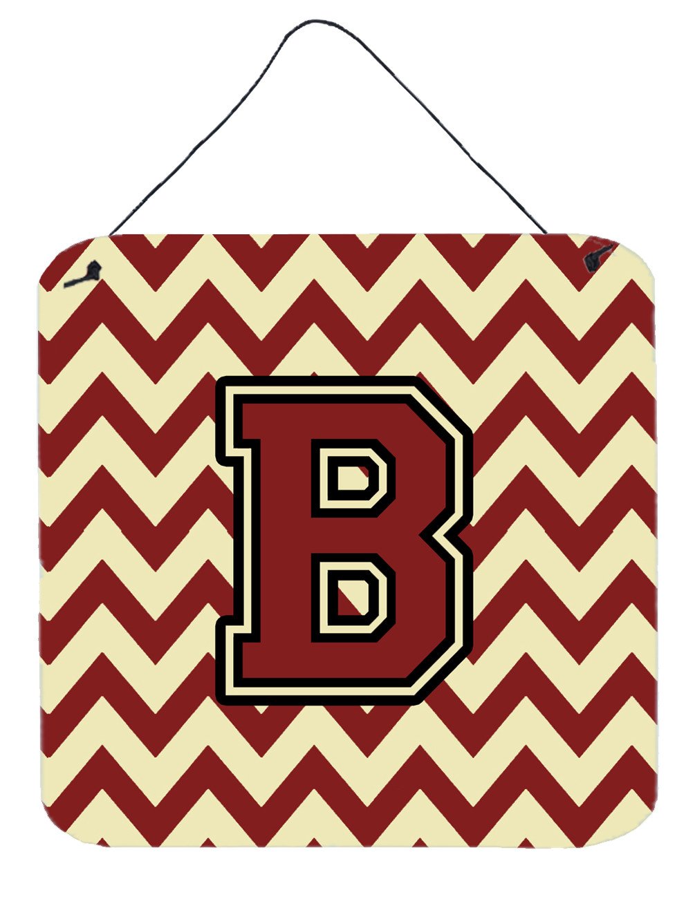 Letter B Chevron Maroon and Gold Wall or Door Hanging Prints CJ1061-BDS66 by Caroline's Treasures