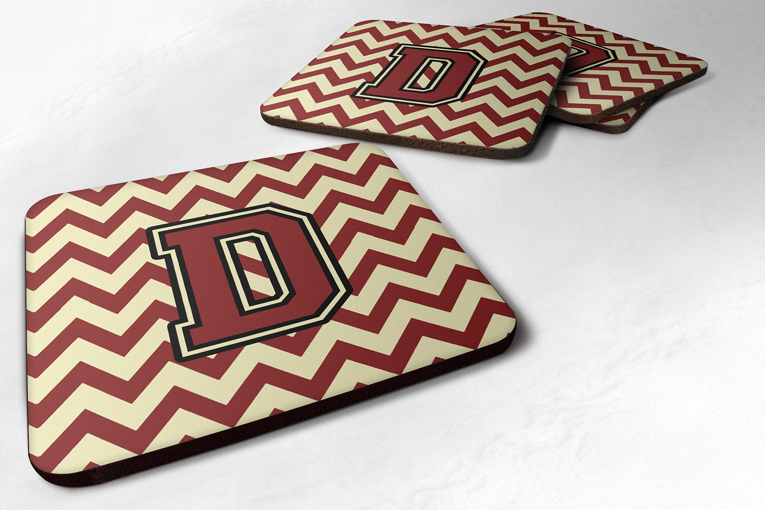 Letter D Chevron Maroon and Gold Foam Coaster Set of 4 CJ1061-DFC - the-store.com