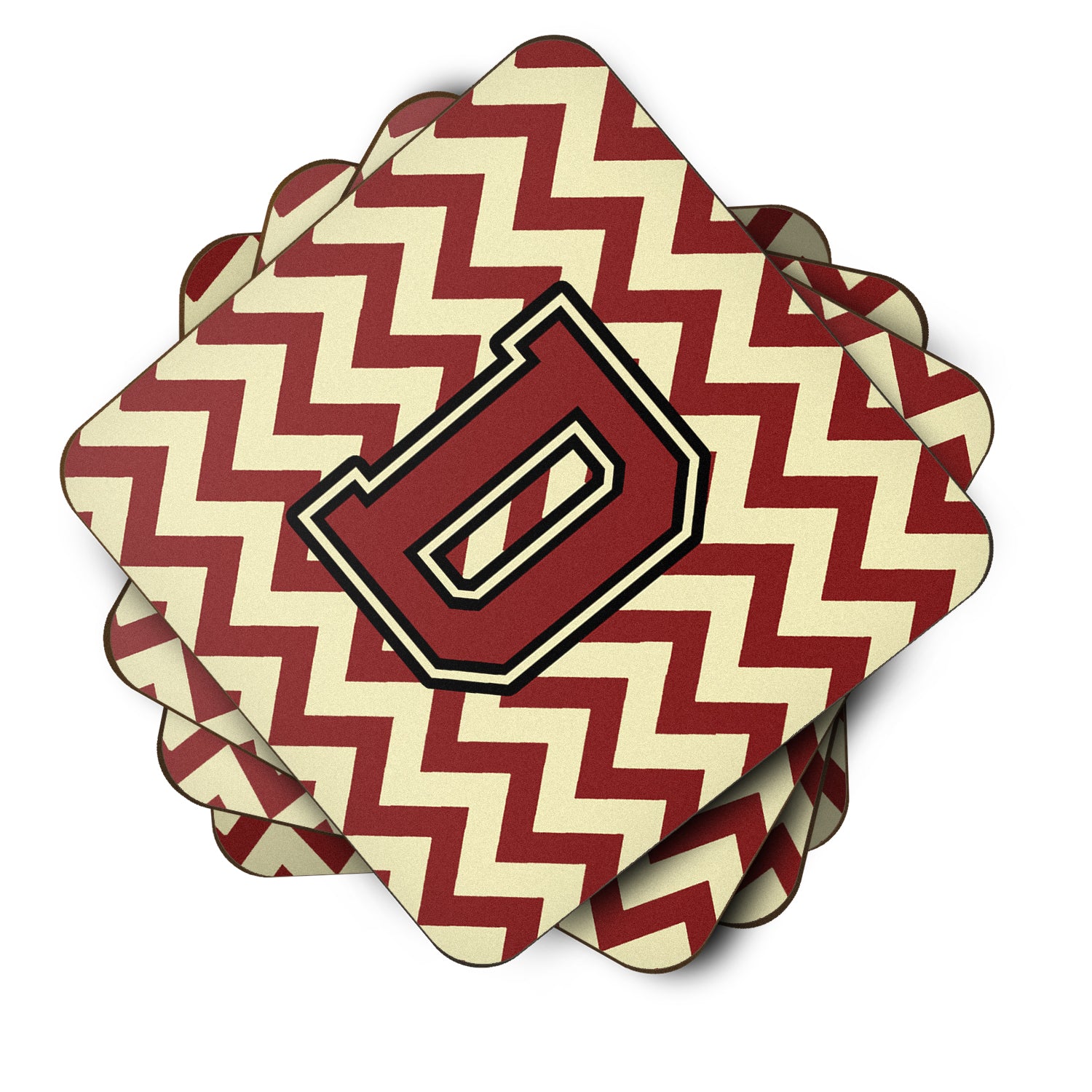 Letter D Chevron Maroon and Gold Foam Coaster Set of 4 CJ1061-DFC - the-store.com