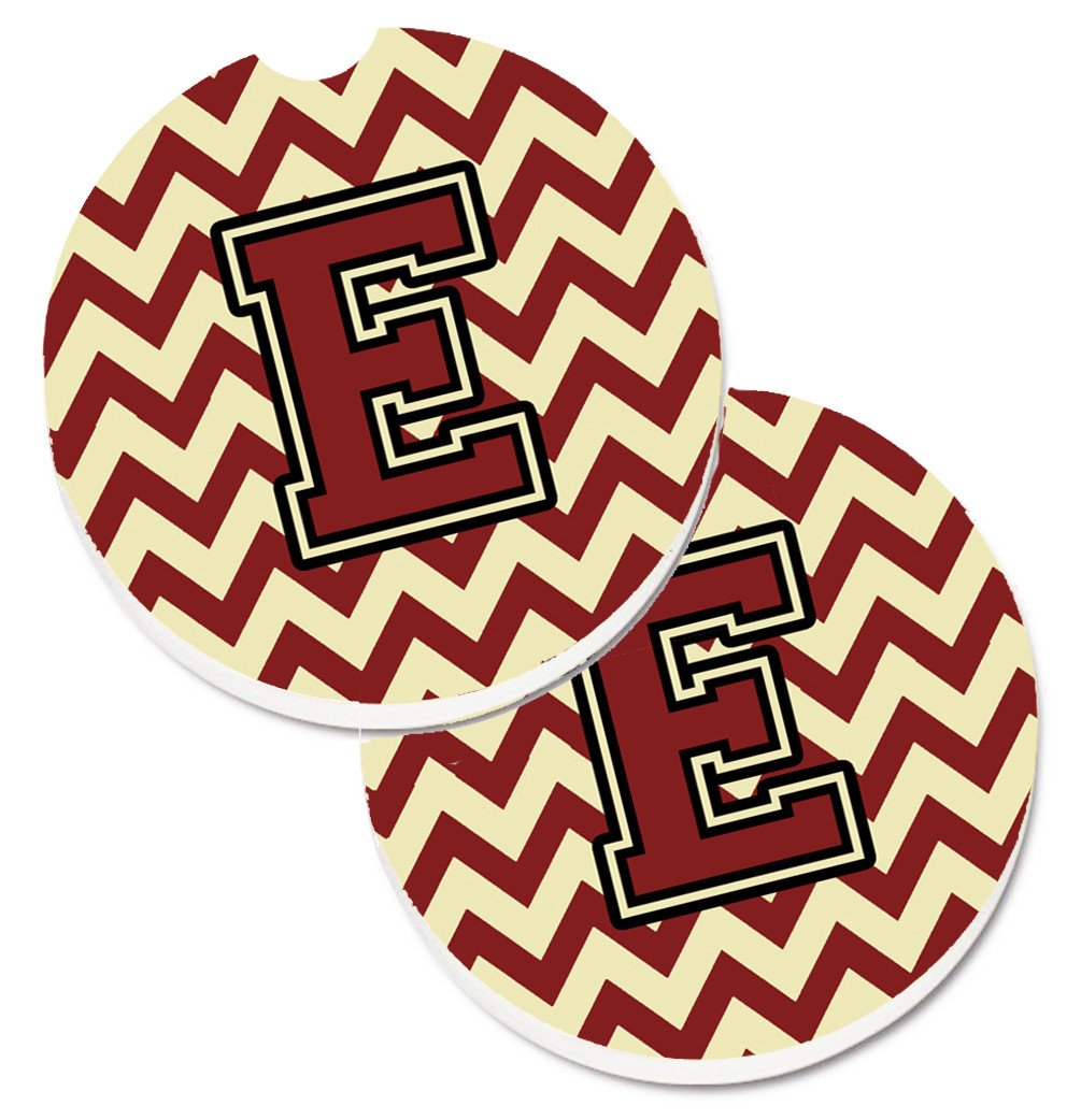 Letter E Chevron Maroon and Gold Set of 2 Cup Holder Car Coasters CJ1061-ECARC by Caroline's Treasures
