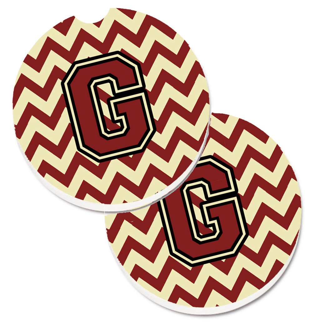 Letter G Chevron Maroon and Gold Set of 2 Cup Holder Car Coasters CJ1061-GCARC by Caroline's Treasures