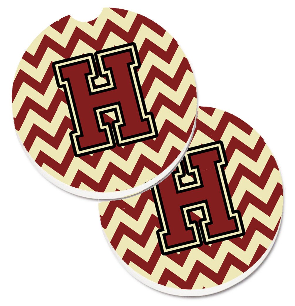Letter H Chevron Maroon and Gold Set of 2 Cup Holder Car Coasters CJ1061-HCARC by Caroline's Treasures