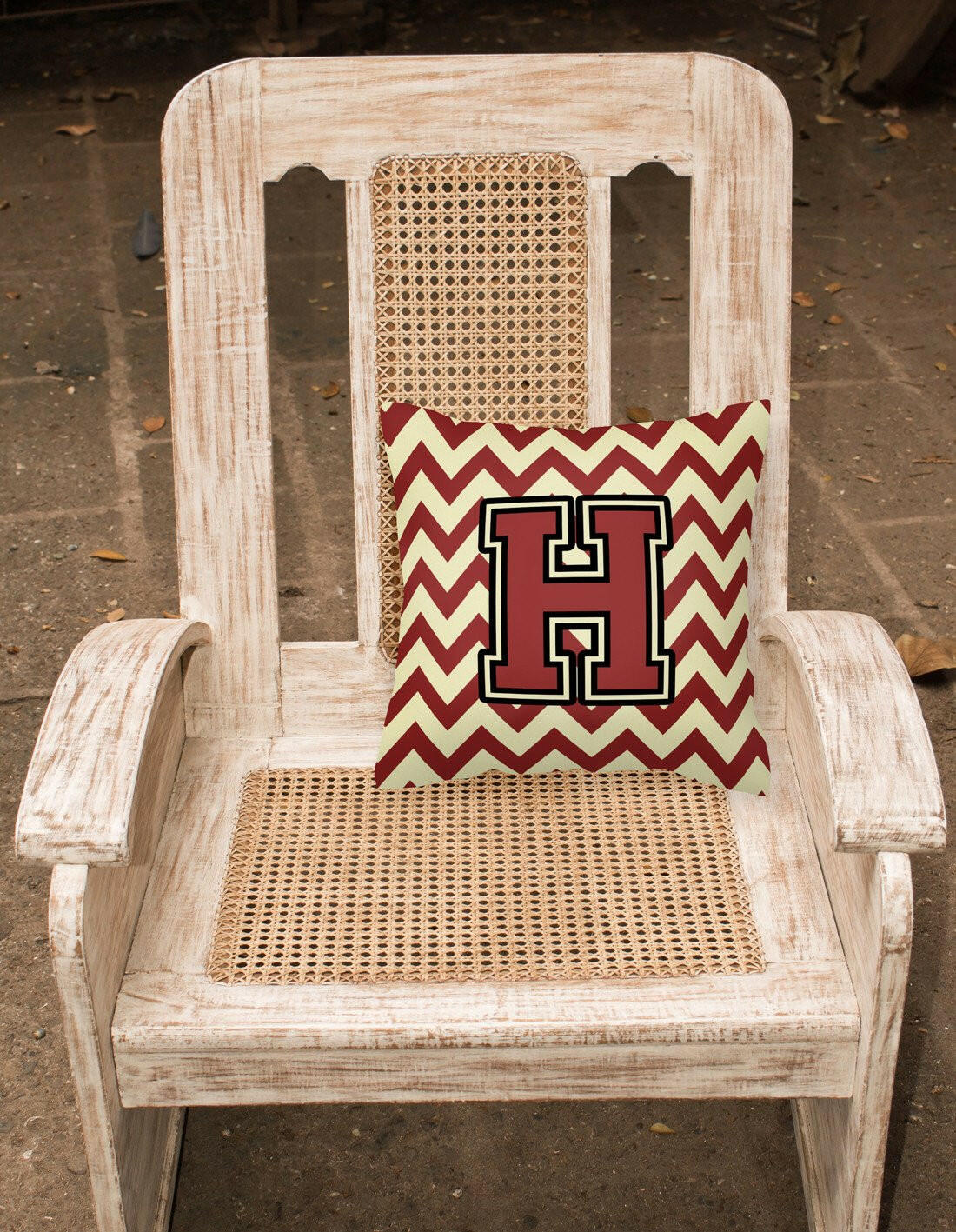 Letter H Chevron Maroon and Gold Fabric Decorative Pillow CJ1061-HPW1414 by Caroline's Treasures