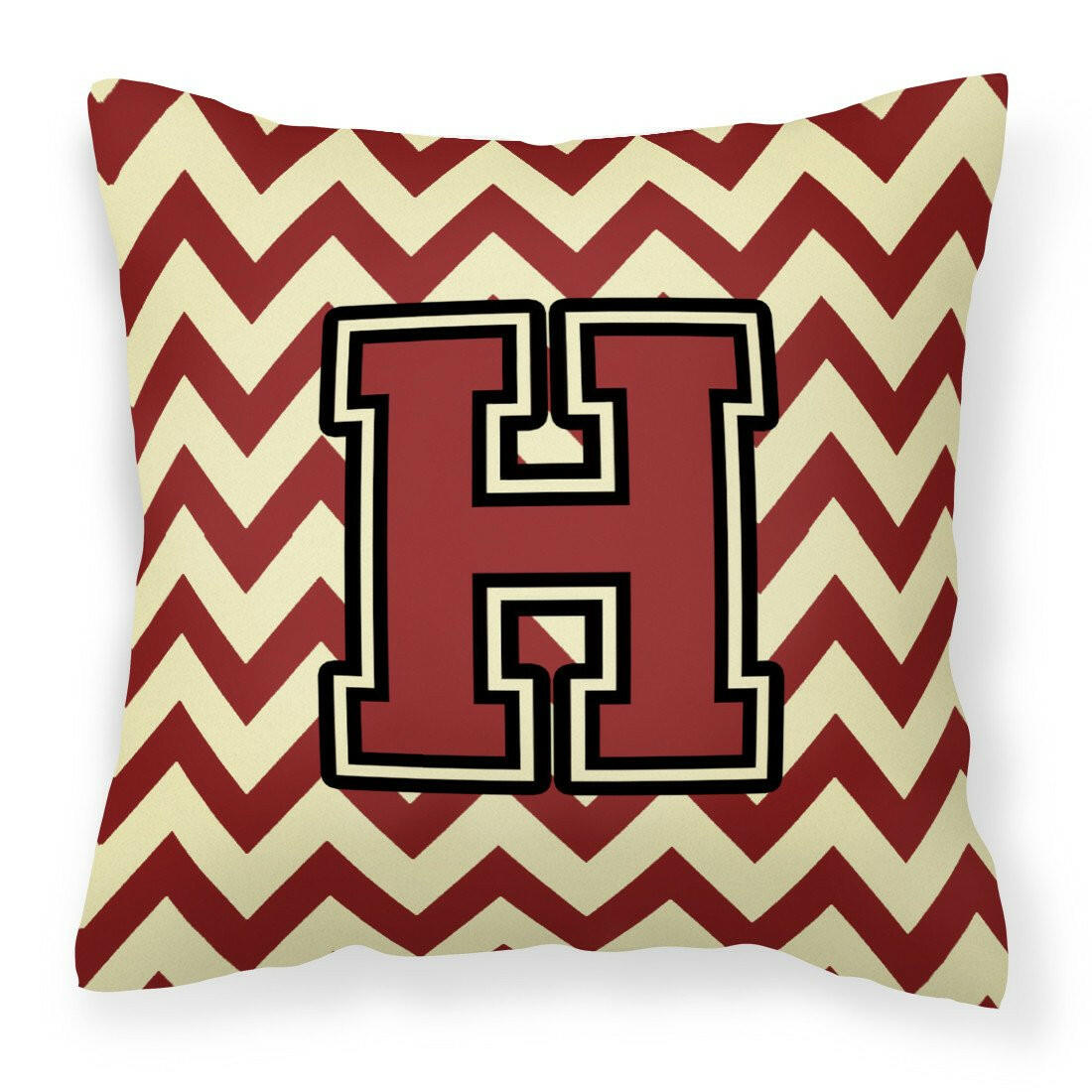 Letter H Chevron Maroon and Gold Fabric Decorative Pillow CJ1061-HPW1414 by Caroline's Treasures
