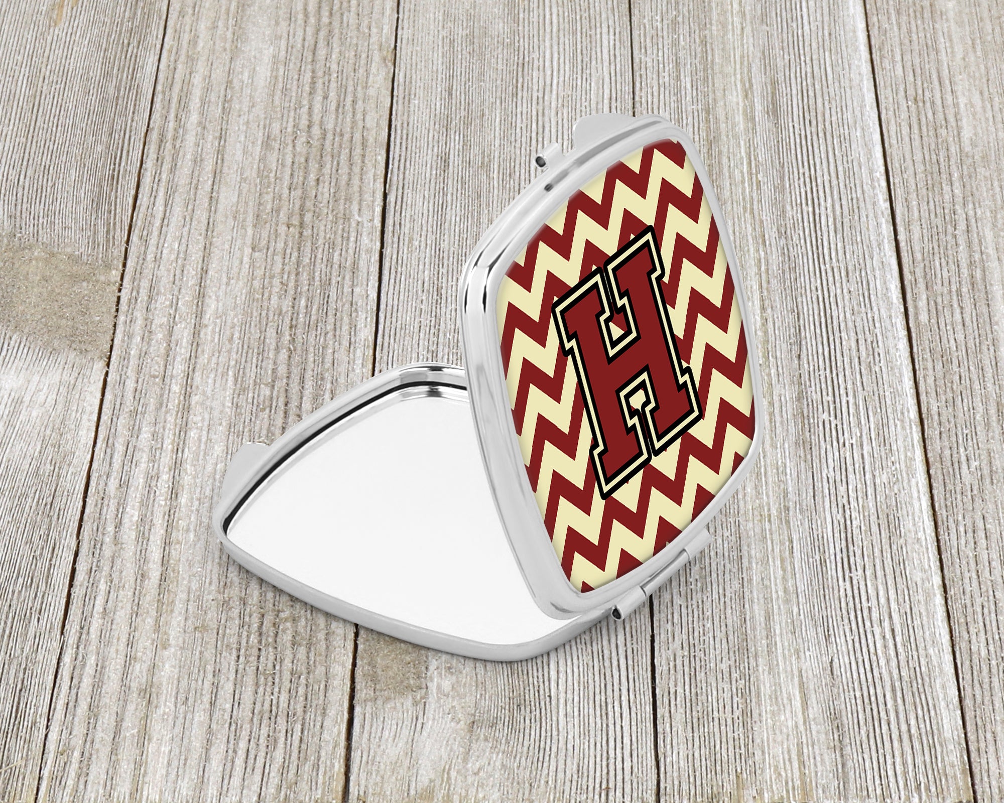 Letter H Chevron Maroon and Gold Compact Mirror CJ1061-HSCM