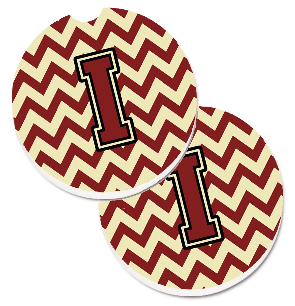 Letter I Chevron Maroon and Gold Set of 2 Cup Holder Car Coasters CJ1061-ICARC by Caroline's Treasures