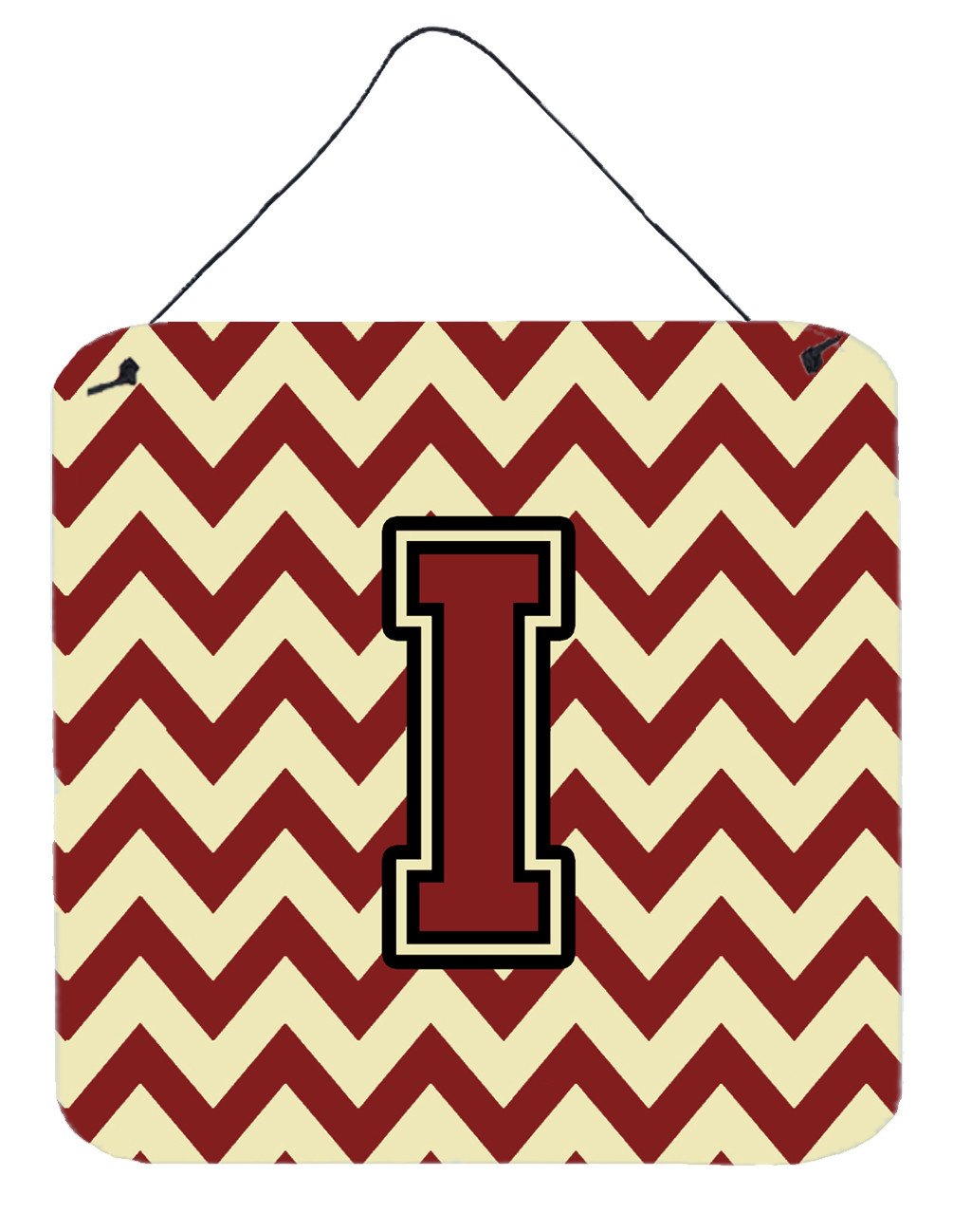 Letter I Chevron Maroon and Gold Wall or Door Hanging Prints CJ1061-IDS66 by Caroline's Treasures