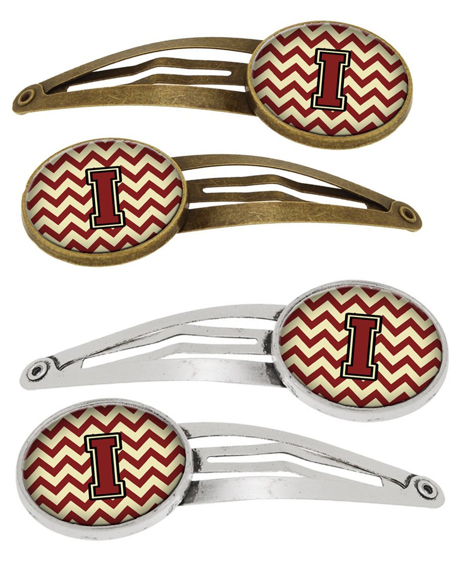 Letter I Chevron Maroon and Gold Set of 4 Barrettes Hair Clips CJ1061-IHCS4 by Caroline&#39;s Treasures