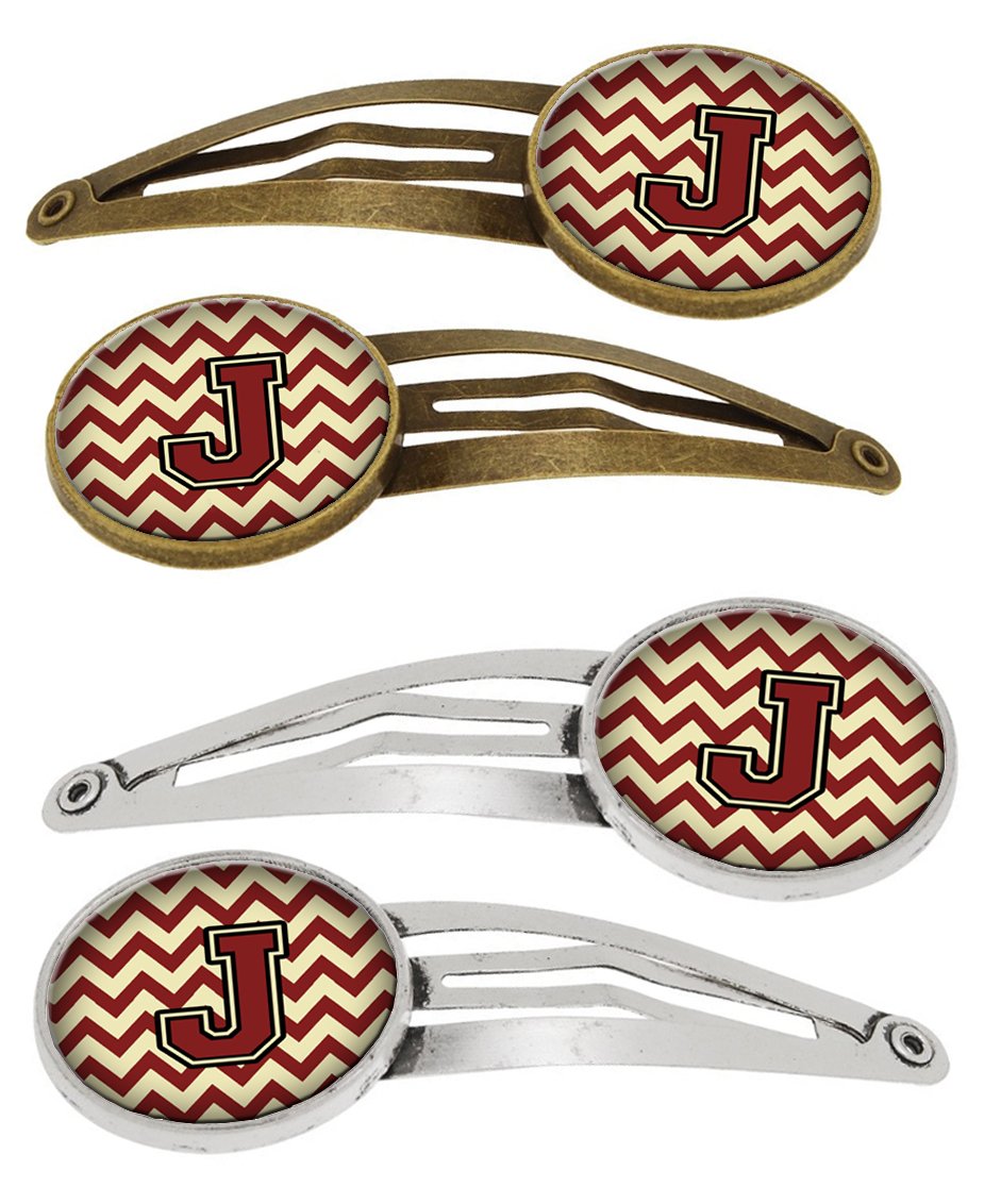 Letter J Chevron Maroon and Gold Set of 4 Barrettes Hair Clips CJ1061-JHCS4 by Caroline's Treasures
