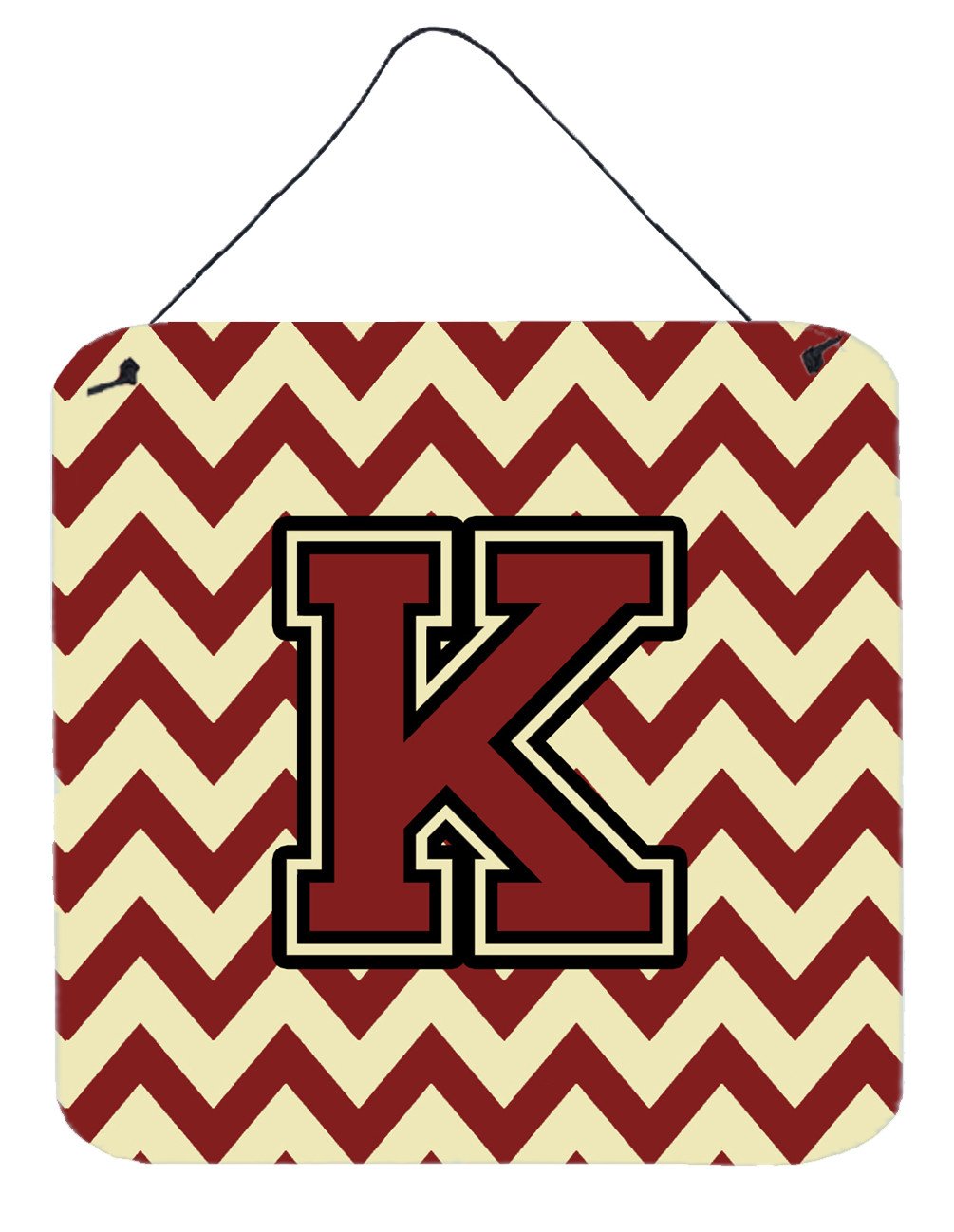 Letter K Chevron Maroon and Gold Wall or Door Hanging Prints CJ1061-KDS66 by Caroline's Treasures