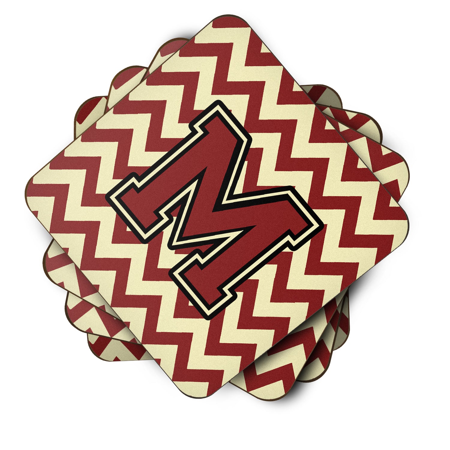 Letter M Chevron Maroon and Gold Foam Coaster Set of 4 CJ1061-MFC - the-store.com