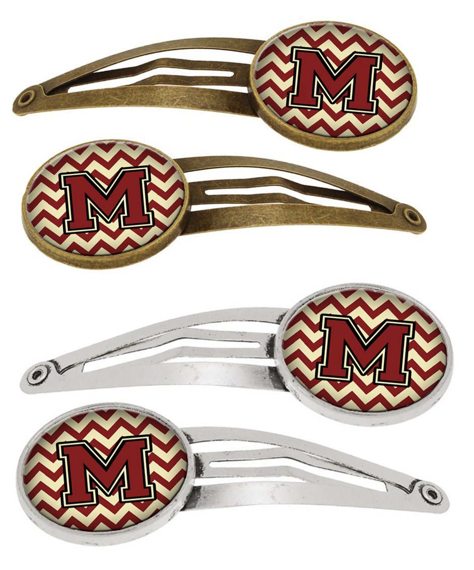 Letter M Chevron Maroon and Gold Set of 4 Barrettes Hair Clips CJ1061-MHCS4 by Caroline&#39;s Treasures