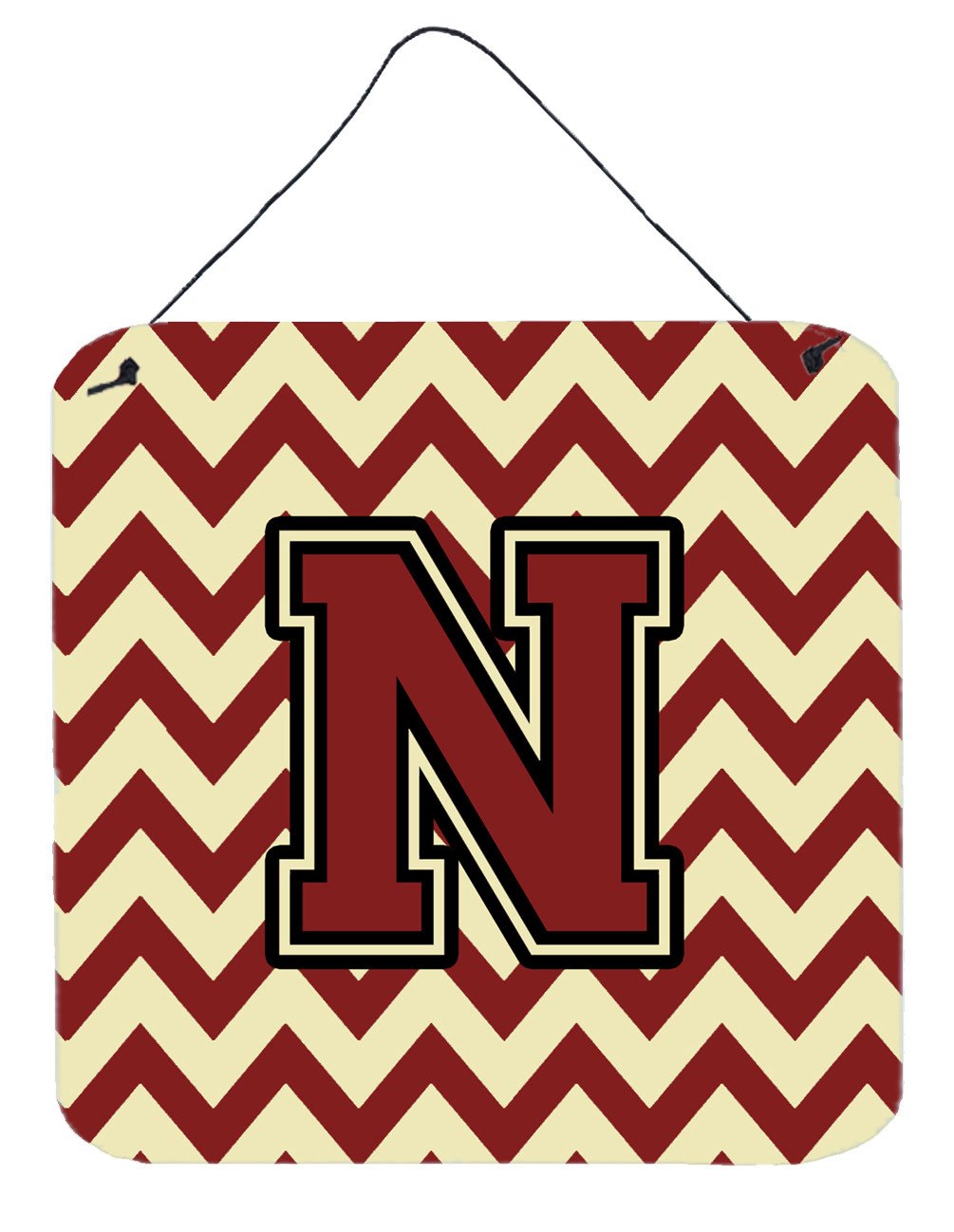 Letter N Chevron Maroon and Gold Wall or Door Hanging Prints CJ1061-NDS66 by Caroline's Treasures