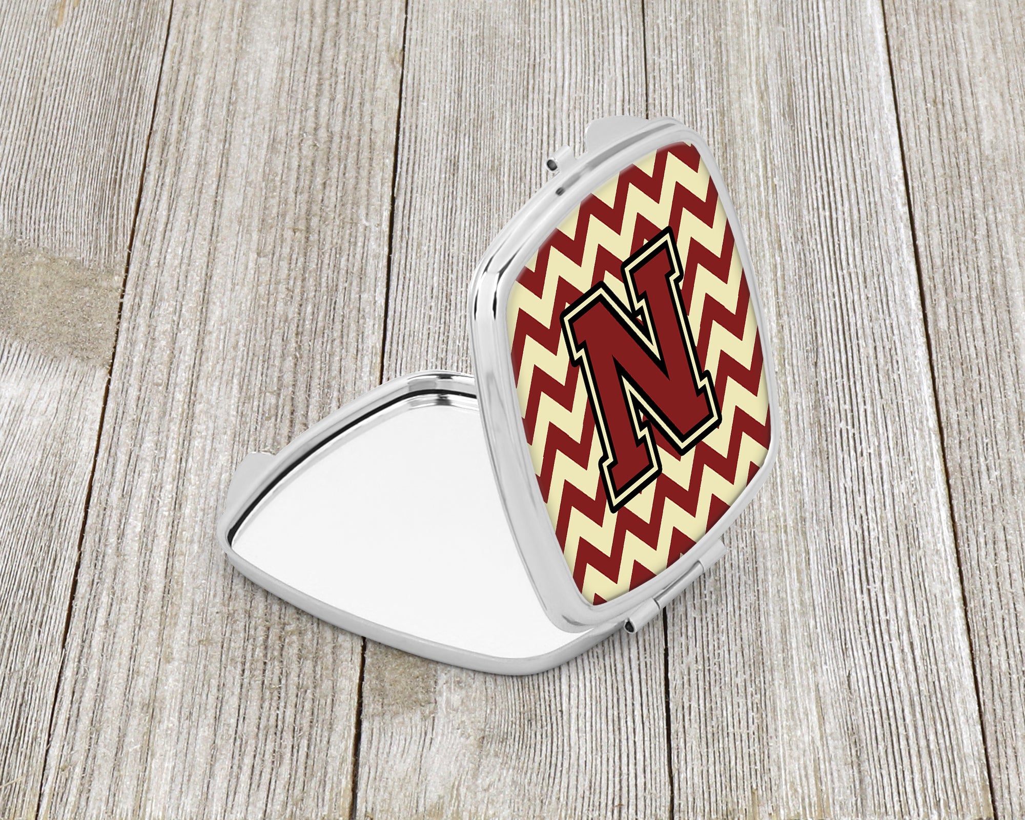Letter N Chevron Maroon and Gold Compact Mirror CJ1061-NSCM