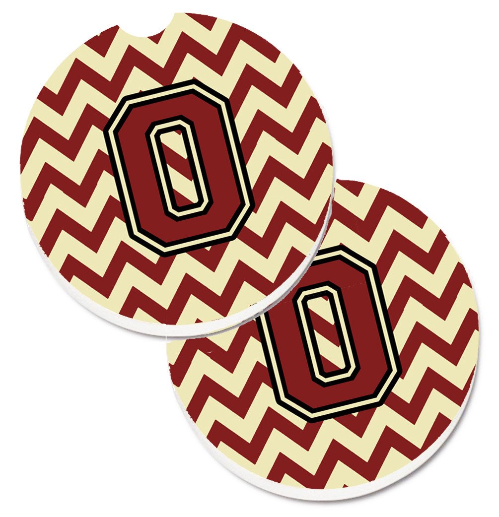 Letter O Chevron Maroon and Gold Set of 2 Cup Holder Car Coasters CJ1061-OCARC by Caroline's Treasures