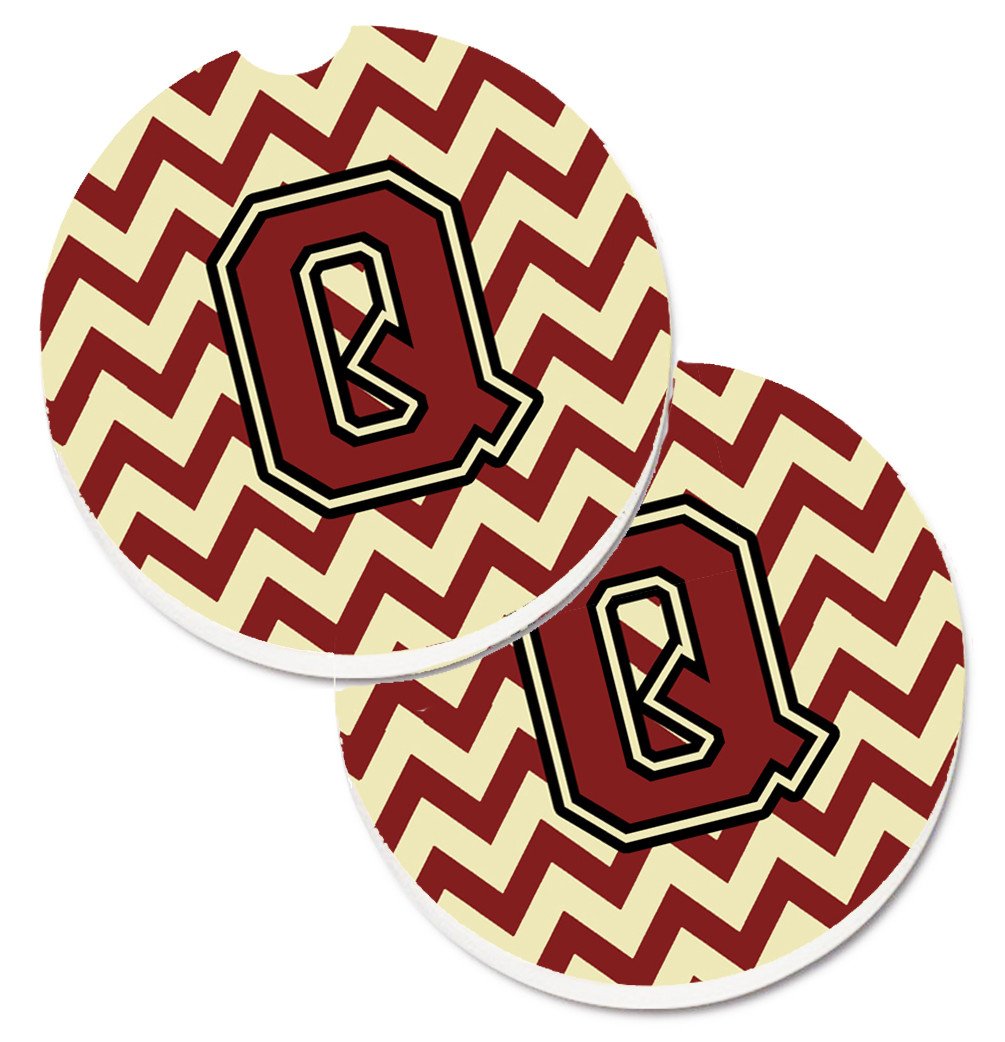 Letter Q Chevron Maroon and Gold Set of 2 Cup Holder Car Coasters CJ1061-QCARC by Caroline's Treasures
