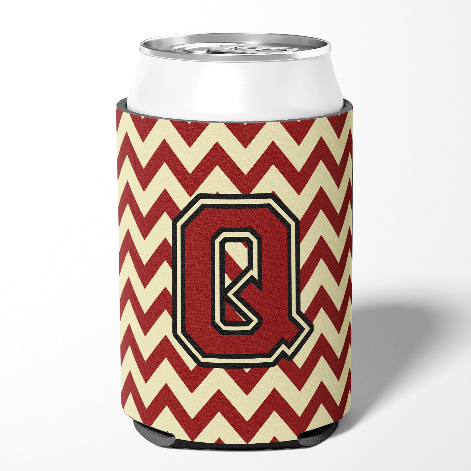 Letter Q Chevron Maroon and Gold Can or Bottle Hugger CJ1061-QCC.