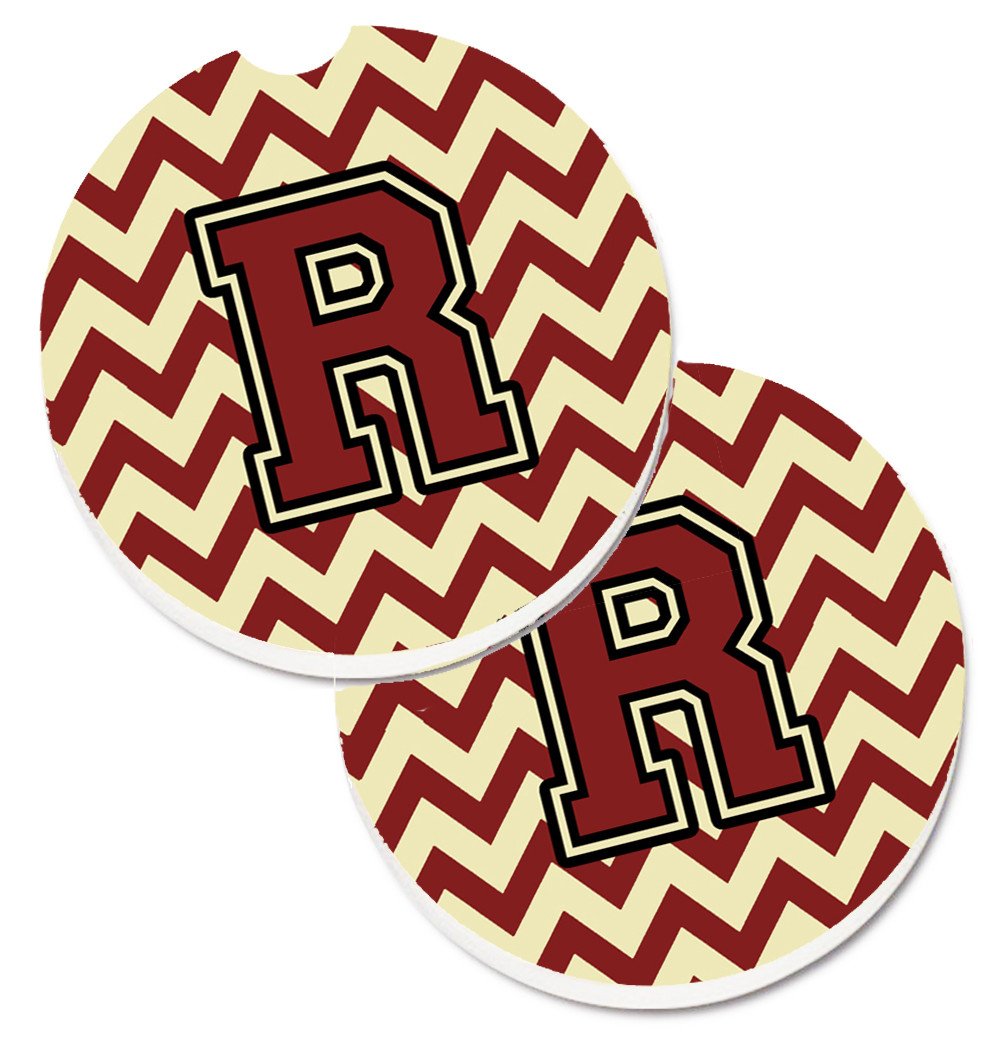 Letter R Chevron Maroon and Gold Set of 2 Cup Holder Car Coasters CJ1061-RCARC by Caroline's Treasures
