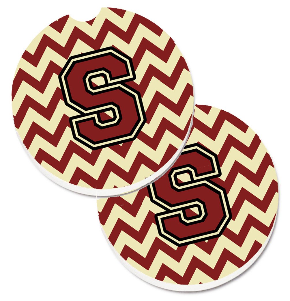 Letter S Chevron Maroon and Gold Set of 2 Cup Holder Car Coasters CJ1061-SCARC by Caroline's Treasures