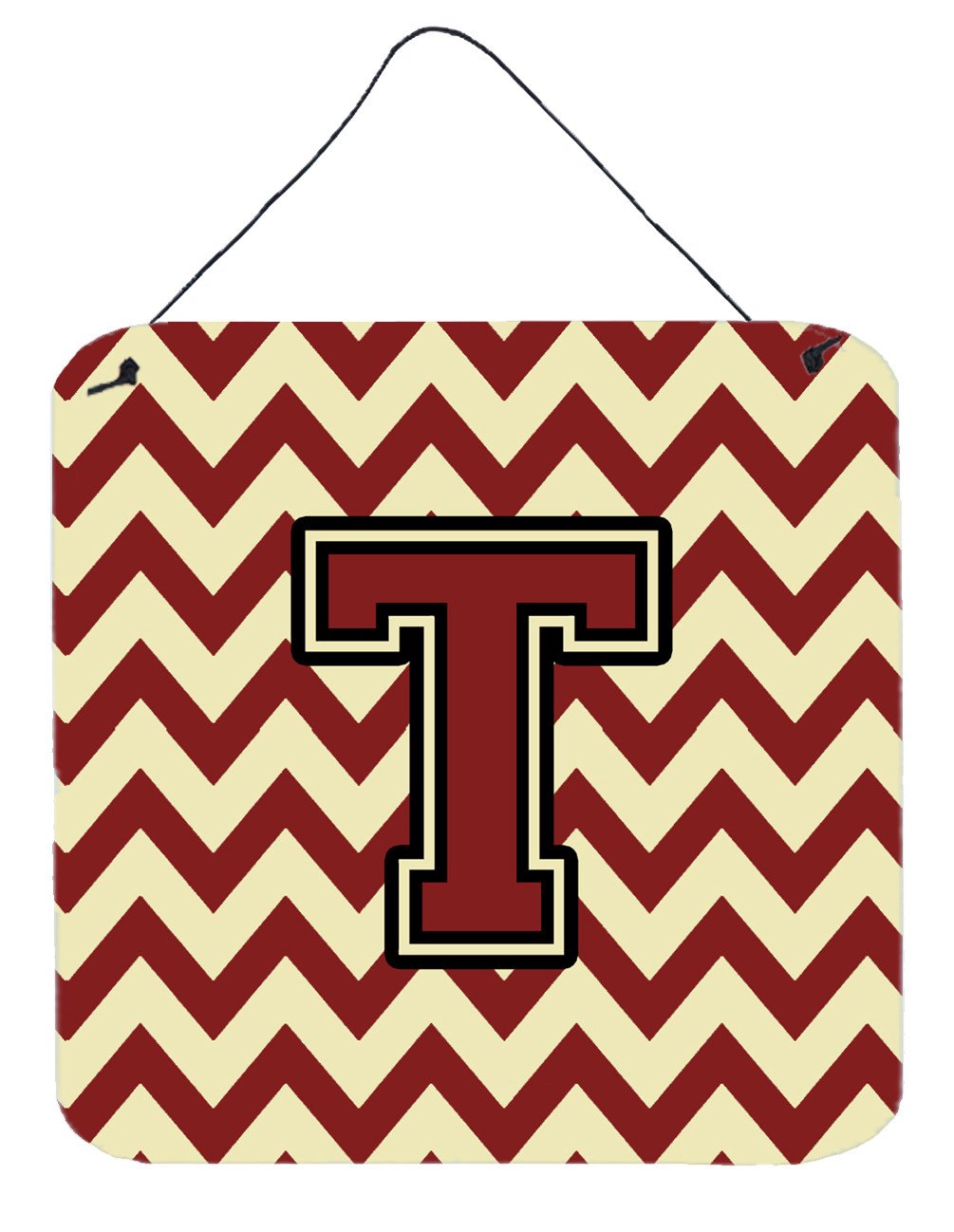 Letter T Chevron Maroon and Gold Wall or Door Hanging Prints CJ1061-TDS66 by Caroline's Treasures