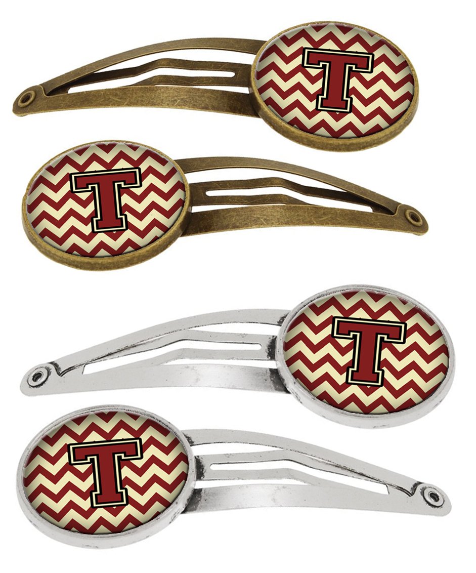 Letter T Chevron Maroon and Gold Set of 4 Barrettes Hair Clips CJ1061-THCS4 by Caroline's Treasures