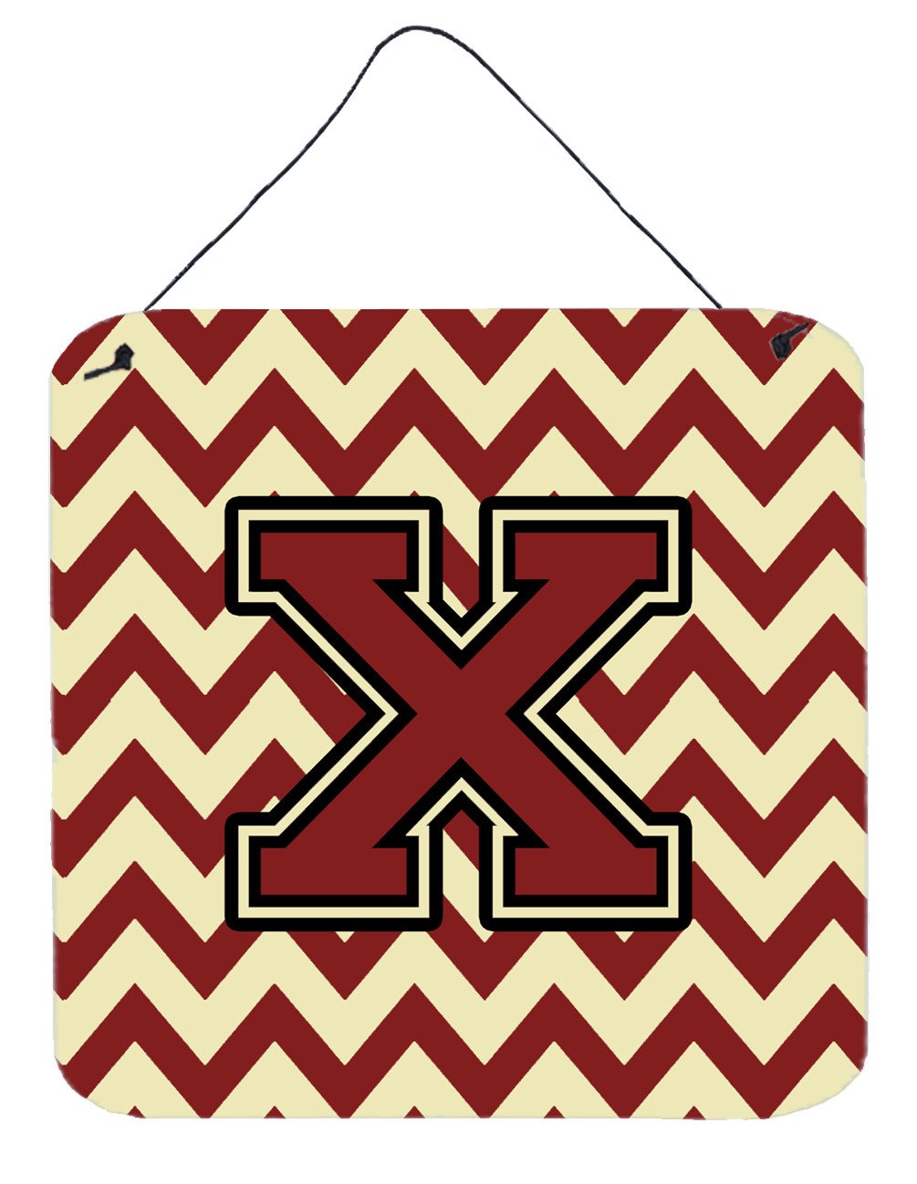 Letter X Chevron Maroon and Gold Wall or Door Hanging Prints CJ1061-XDS66 by Caroline's Treasures