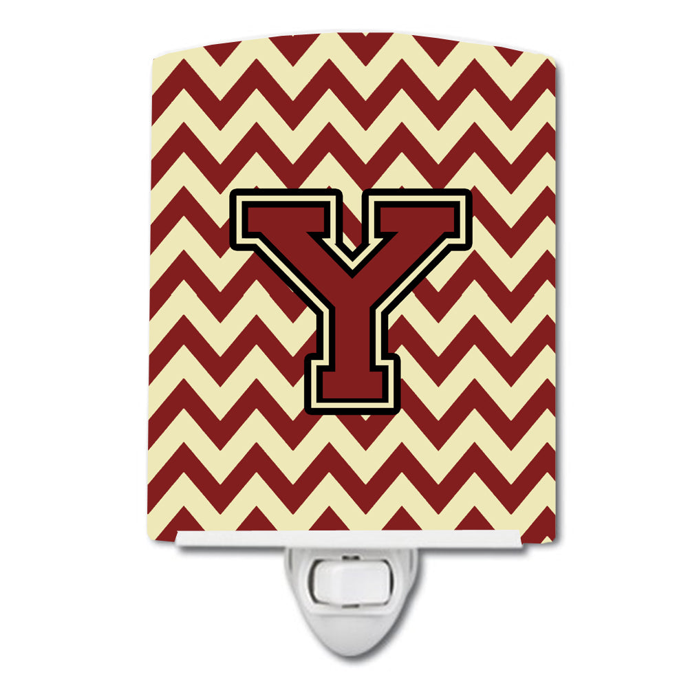 Letter Y Chevron Maroon and Gold Ceramic Night Light CJ1061-YCNL - the-store.com