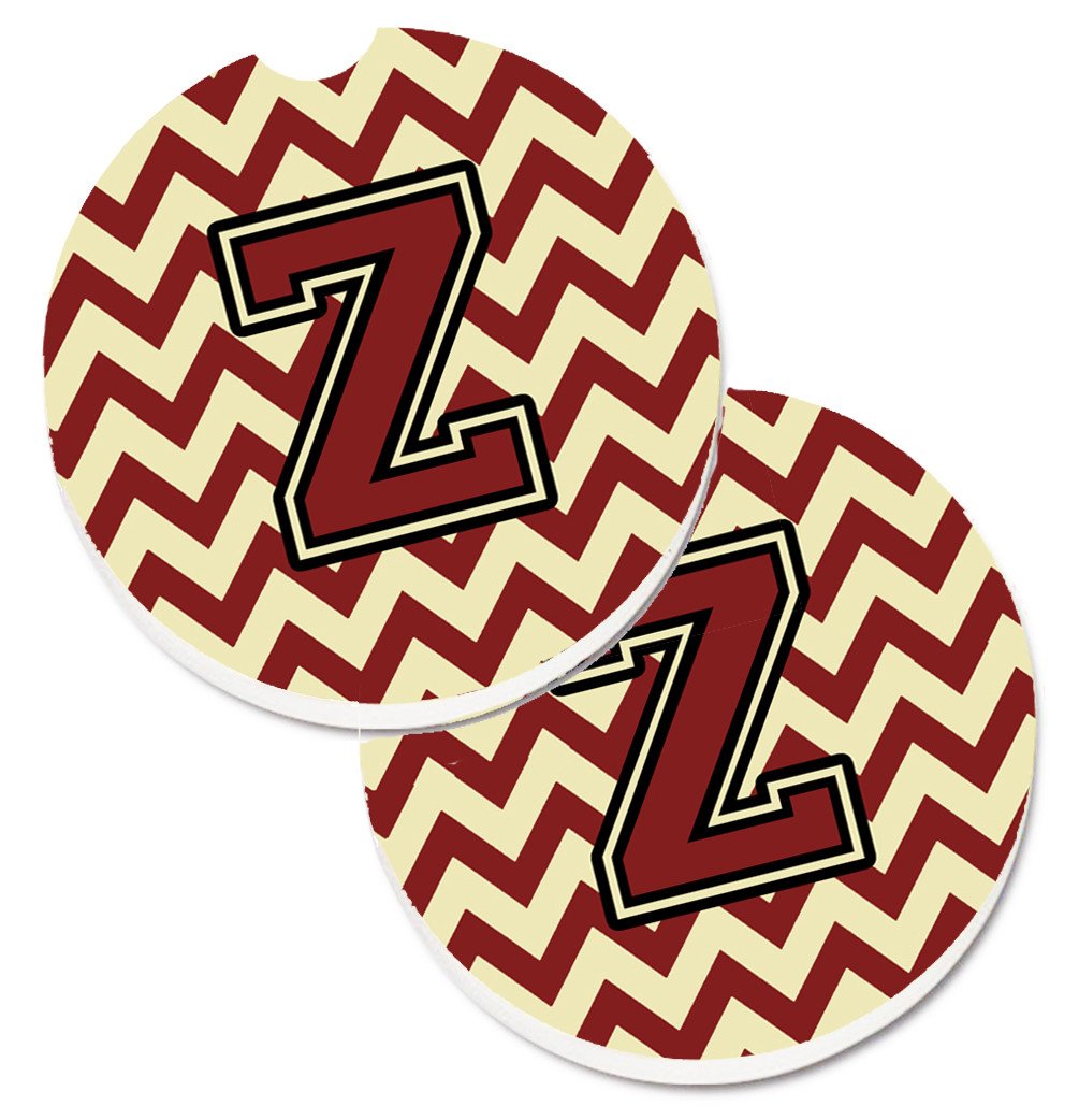 Letter Z Chevron Maroon and Gold Set of 2 Cup Holder Car Coasters CJ1061-ZCARC by Caroline's Treasures