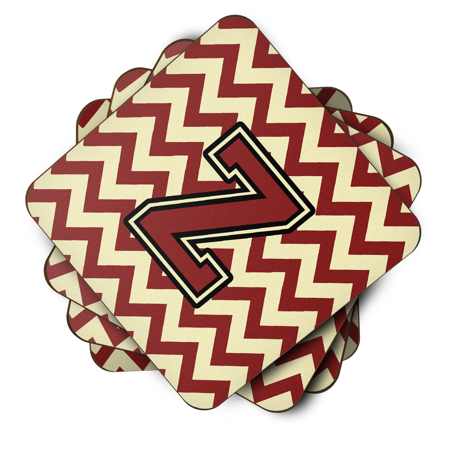 Letter Z Chevron Maroon and Gold Foam Coaster Set of 4 CJ1061-ZFC - the-store.com