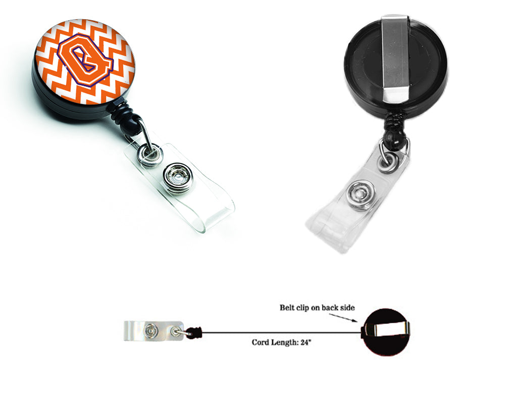 Letter Q Chevron Orange and Regalia Retractable Badge Reel CJ1062-QBR